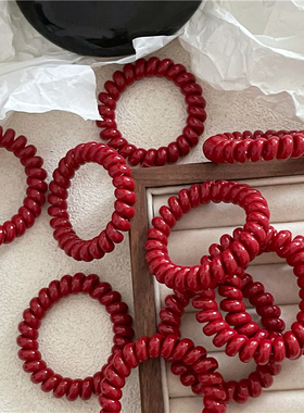 大红色 电话线发圈新款 节日喜庆氛围马尾发绳日常基础扎头发皮筋