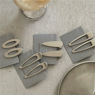 可爱几何椭圆鸭嘴夹刘海夹新款 高级灰 金属银色镂空水滴发夹对夹