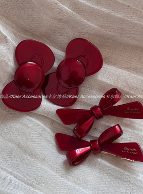 新年红色蝴蝶结发夹高级感刘海鸭嘴夹女气质百搭侧边发卡头饰发饰