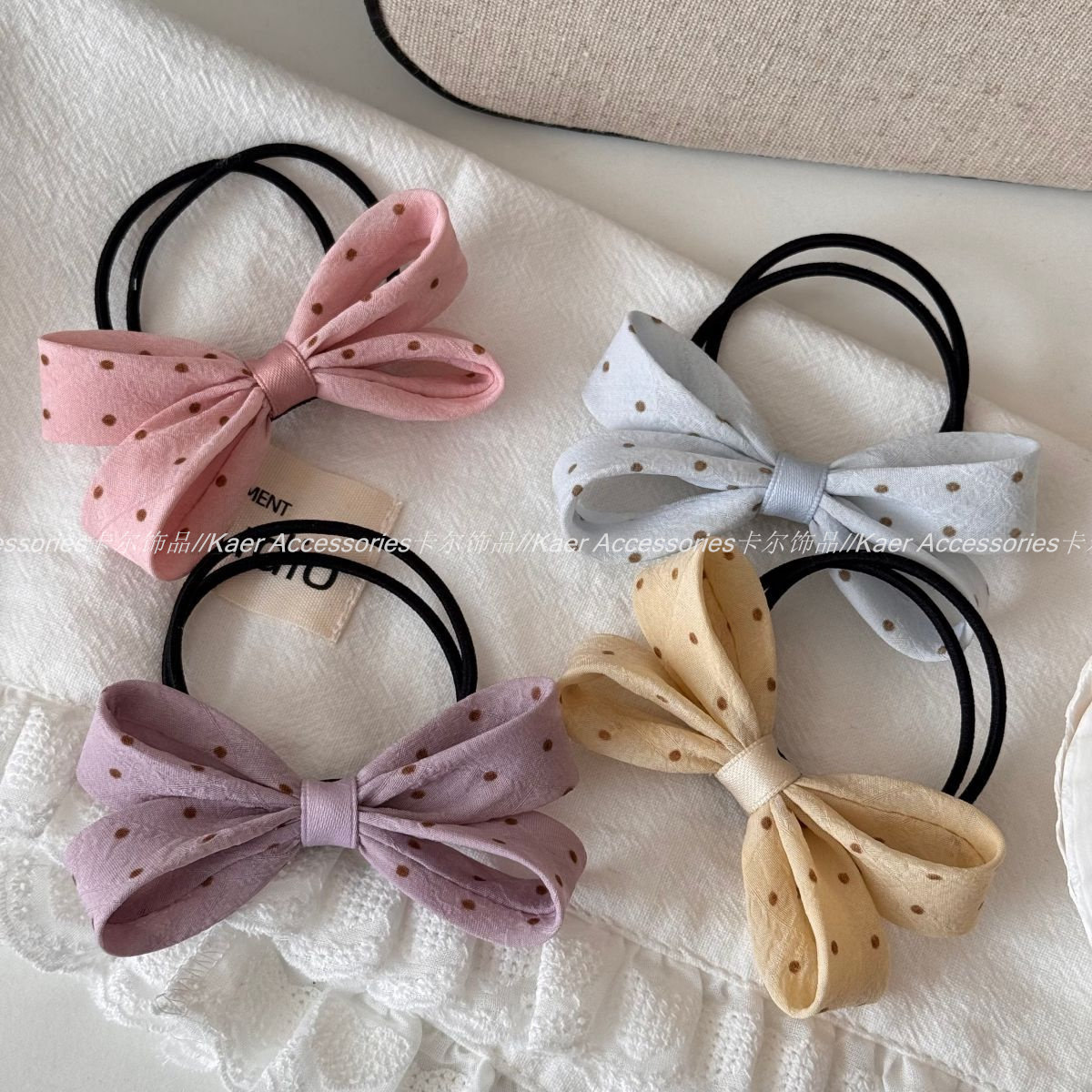 韩版甜美波点布艺蝴蝶结发圈女高级感立体发绳皮筋高弹力头绳发饰