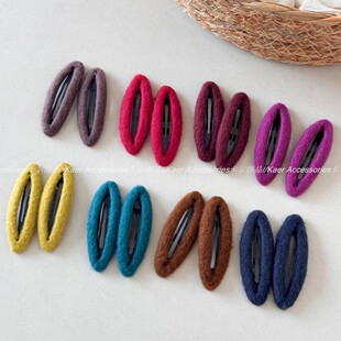 彩色椭圆布艺bb夹毛呢秋冬发卡轻奢高级感刘海夹女发夹侧边夹发饰