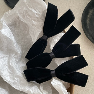 黑色金丝绒蝴蝶结鸭嘴夹侧边碎发刘海夹 韩国风布艺发夹边夹新款