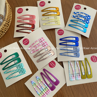 冰透大水滴可爱少女格纹滴油彩色BB夹刘海夹时尚 撞色波点发夹对夹