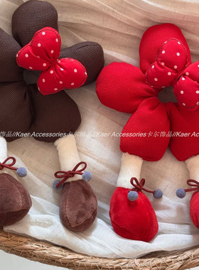 韩系泡芙红色花朵大肠发圈米奇蝴蝶结大号卡通可爱大肠圈丸子头