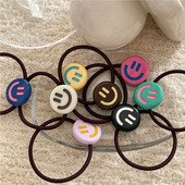 时尚 可爱奶油色系彩色圆形贴片发绳少女马尾皮筋新 撞色笑脸发圈