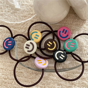 时尚 可爱奶油色系彩色圆形贴片发绳少女马尾皮筋新 撞色笑脸发圈
