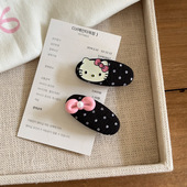 可爱黑白波点kt蝴蝶结鸭嘴夹甜妹百搭椭圆发夹碎发刘海夹侧边边夹