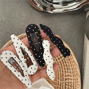简约百搭黑白波点几何发夹复古布艺水滴BB夹侧边边夹刘海夹bb夹
