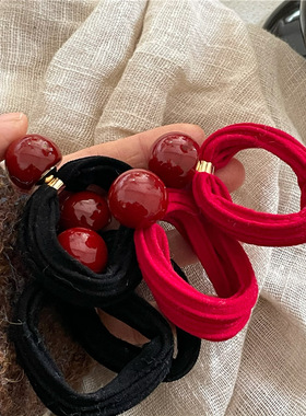 红色节日氛围圆球发圈新款 高弹力毛巾圈马尾发绳基础扎头发皮筋