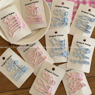 3个装 粉蓝波点小狗蝴蝶结发夹鸭嘴夹可爱少女心碎发刘海夹侧边夹