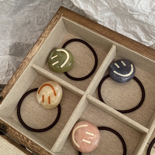 亲子发饰 ins可爱甜美圆形笑脸马尾弹力发圈发绳 好心情 韩国进口