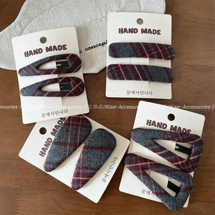 暗红色系布艺三角发夹复古百搭长方bb夹气质刘海夹后脑勺碎发发卡