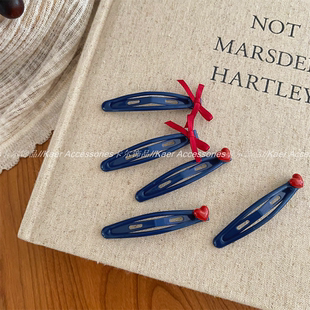 韩系深蓝色百搭蝴蝶结发夹侧边刘海夹爱心红色BB夹掰掰夹头饰发饰