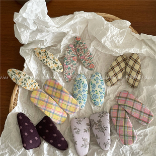 几何三角长方形碎花发夹侧边夹 格纹布艺椭圆BB夹刘海夹 时尚 可爱