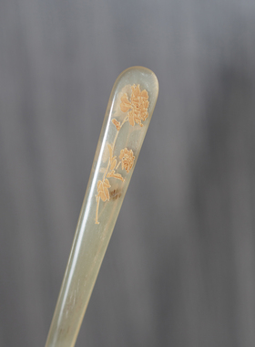 Zang又一雪 素攒花 发簪天然羊角古风盘发绾挽发髻簪子发饰18厘米