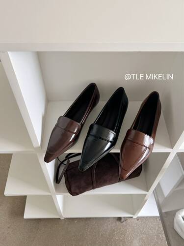 TLEMIKELIN高级感韩版复古尖头低跟通勤小皮鞋简约气质乐福鞋单鞋