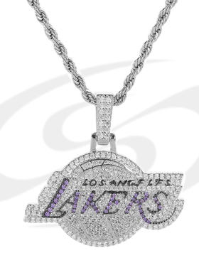 NBA联名湖人篮球球队吊坠詹姆斯同款美式满钻麻花项链男女同款