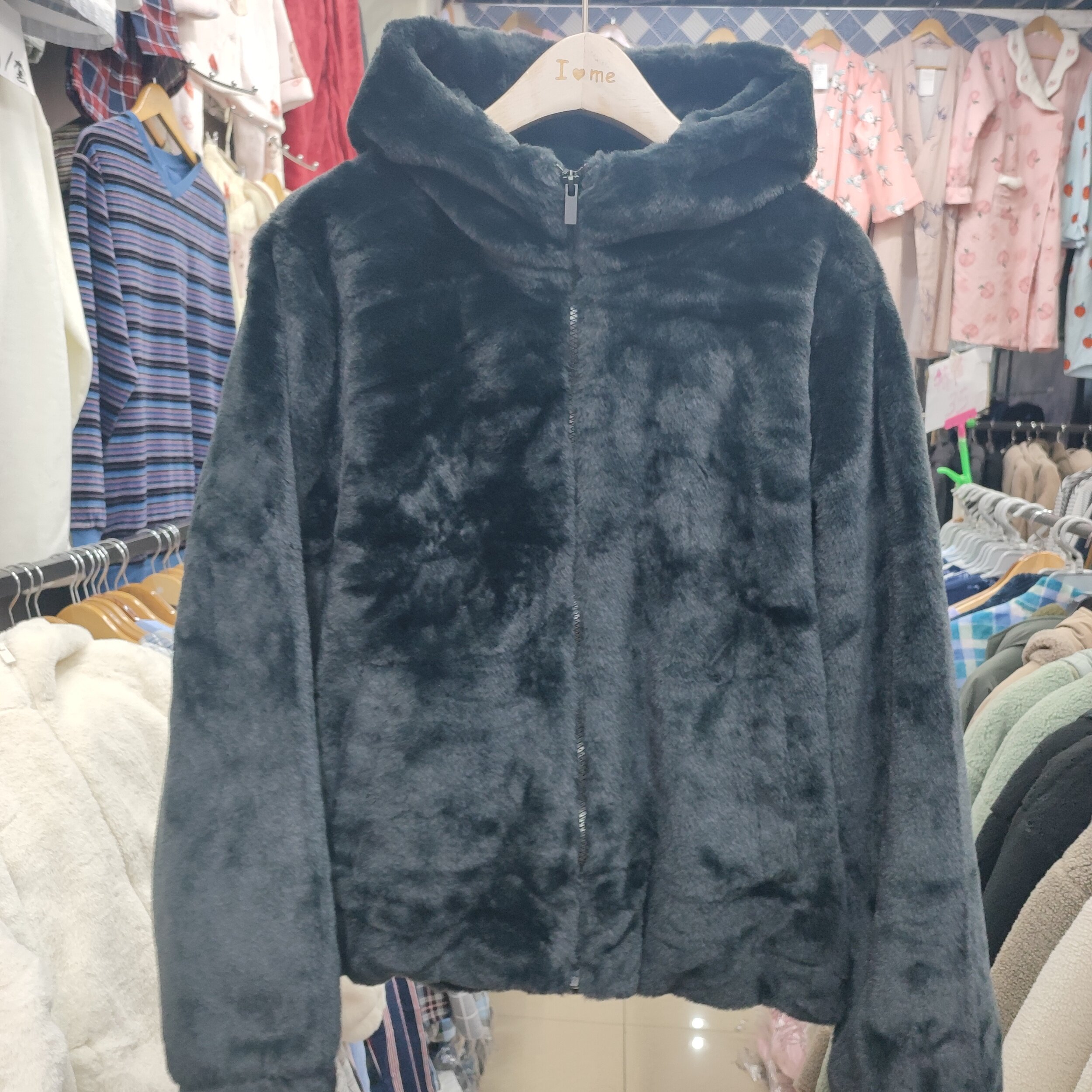 清仓限时优惠出口欧单外贸黑白保暖水貂绒拉链连帽收袖短外套