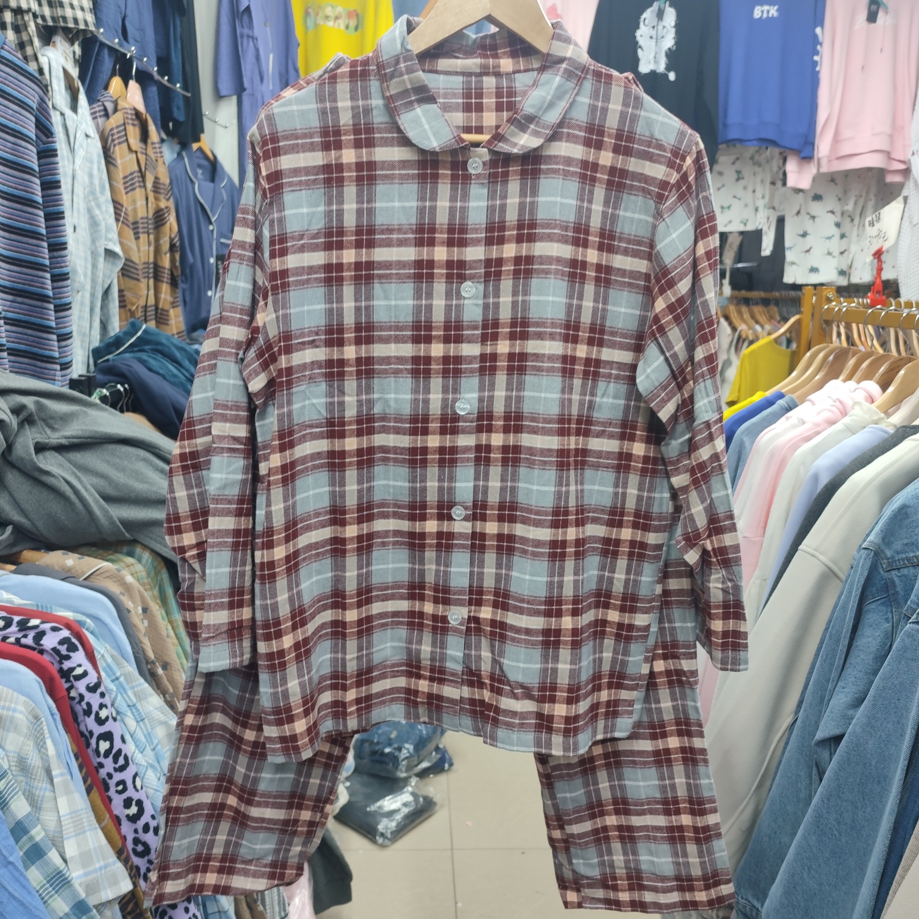 杂款日单外贸春秋全棉磨毛绒布长袖翻领女士小刺猬睡衣家居服套装