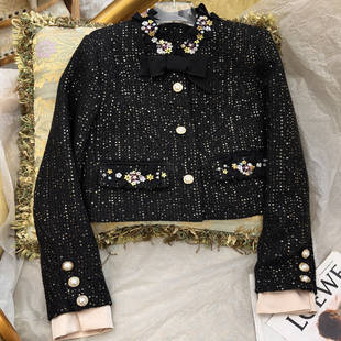 2025新款 小香风高级感气质名媛外套 重工钉珠毛呢外套女短款