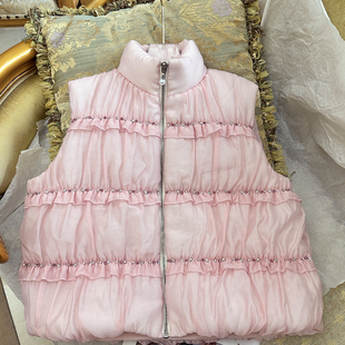 2025新款 减龄立领羽绒马甲女拉链木耳边气质马甲外套 百搭重工时尚