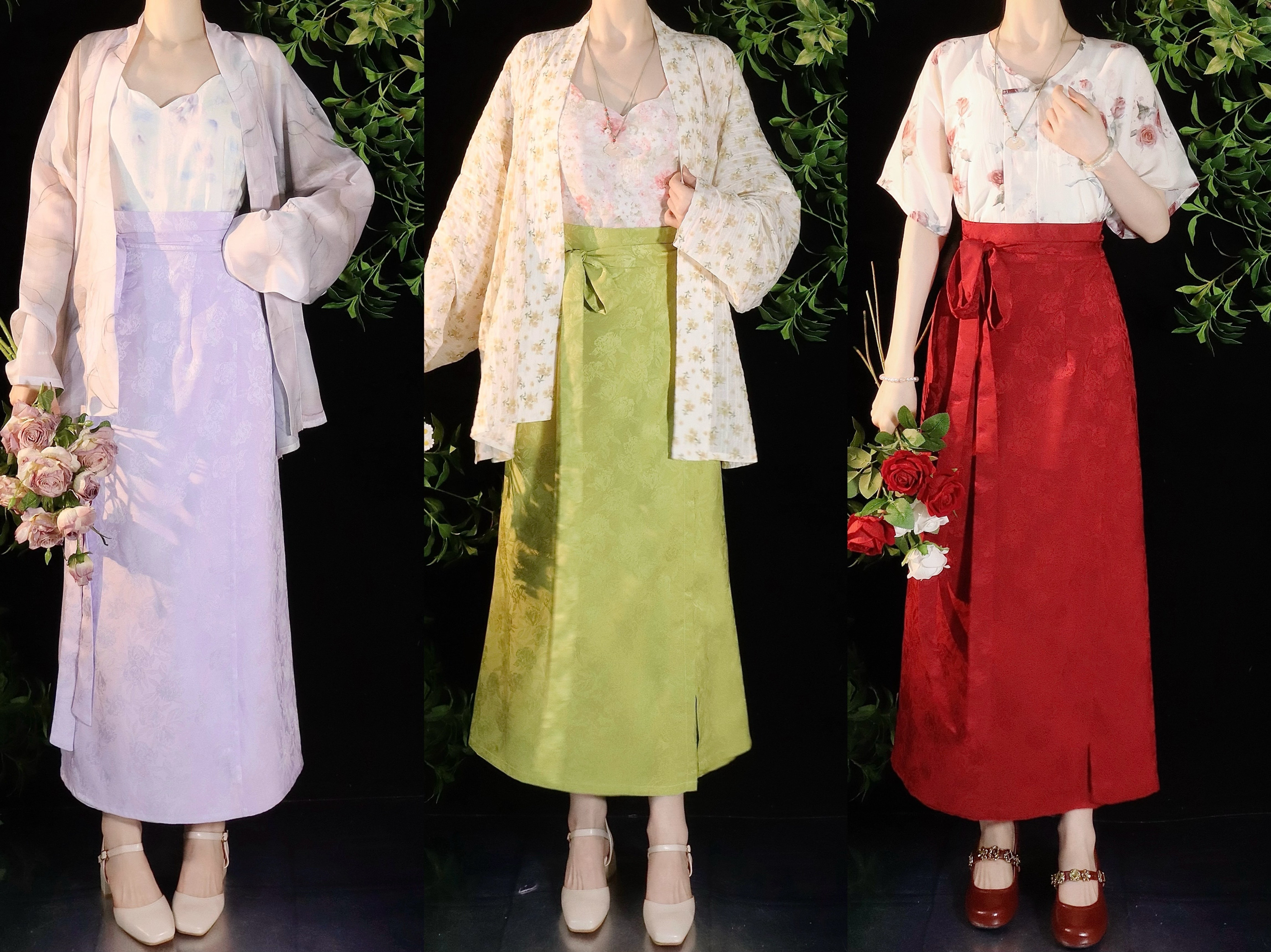 【半糖玫瑰】多省旋裙汉服定织提花仿真丝缎两片裙宋制夏半身裙