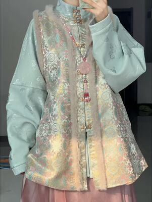 画堂春【云漫青】原创复合绒明制立领对襟弓袋袖有口袋保暖汉服