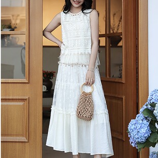 上衣套装 高腰a字蓬蓬蛋糕裙超仙 波西米亚度假风蕾丝半身裙女夏季