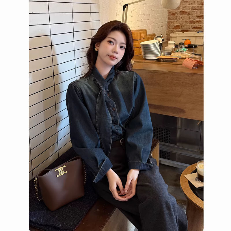 滨海微风复古港风蓝色领带牛仔衬衫女叠穿宽松长袖衬衣冬,女装/女士精品,衬衫,淘宝优惠券,粉丝福利购,淘宝优惠卷