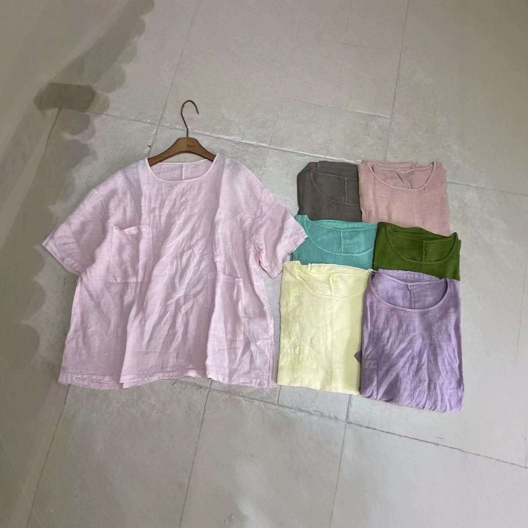 夏季新款高端进口亚麻衬衫女宽松时尚双口袋经典休闲百搭显瘦短袖