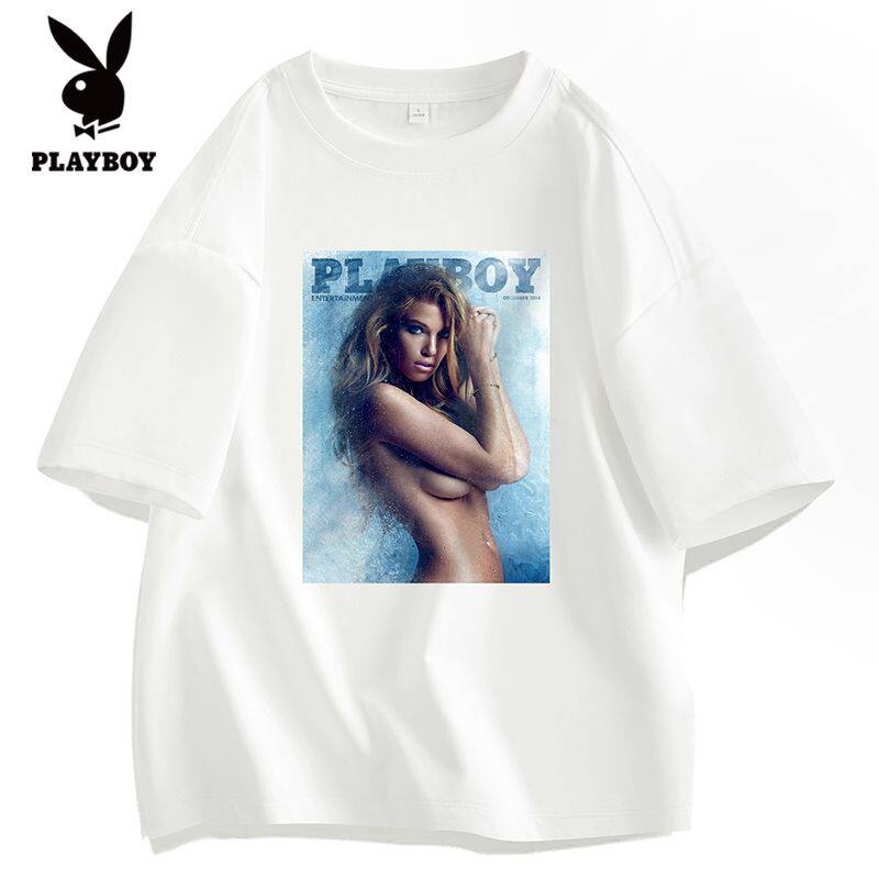 PLAYBOY花花公子夏季休闲男士短袖T恤衫美式情侣半袖宽松打底体恤