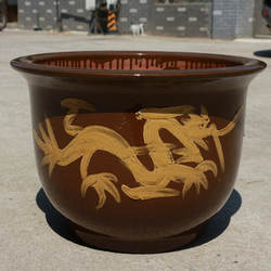 加厚陶瓷龙缸大花盆黑釉盆土陶缸铁树花盆庭院家用大型绿植专用盆