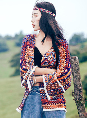 云南西藏防晒衫旅游度假流苏外套波西米亚上衣异域民族风印花女装