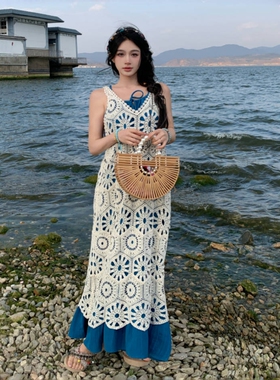 白色波西米亚镂空宽松长款叠穿背心裙显瘦无袖连衣裙沙滩裙吊带裙
