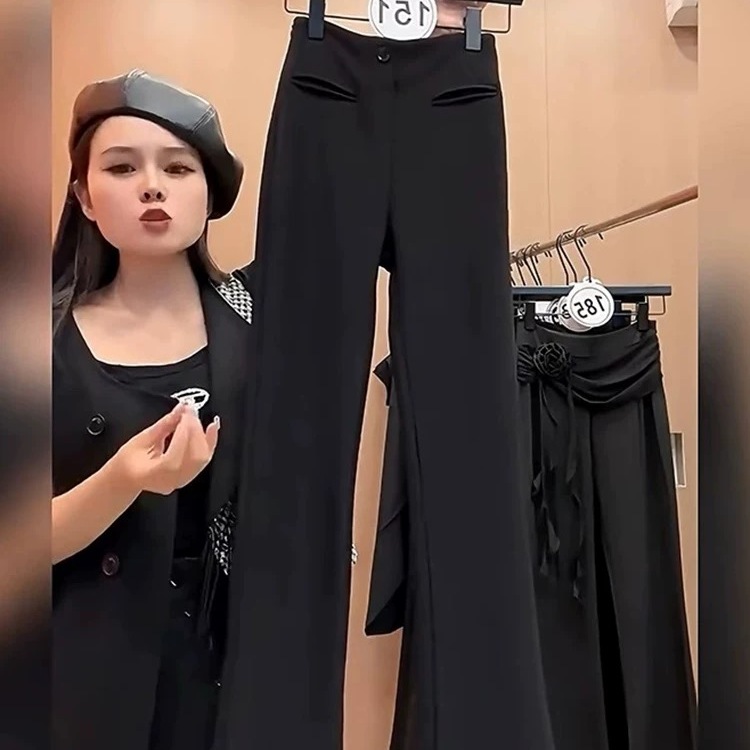 西装裤女秋冬新款加绒加厚马蹄裤黑色微喇叭裤休闲高腰显瘦长裤子