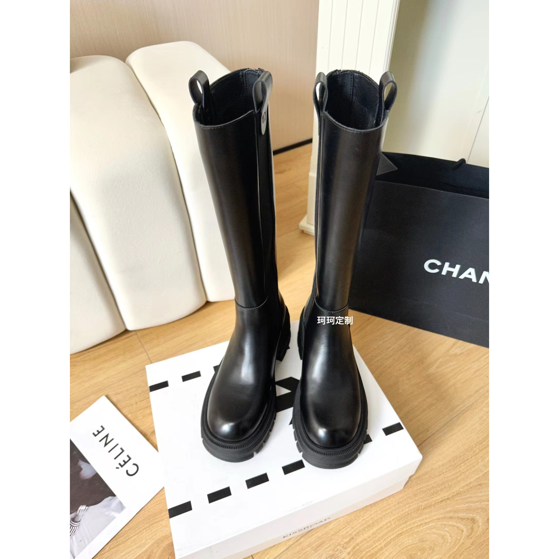 KeKe【福利价】6cm跟 小个子修腿型重工艺长靴增高骑士靴厚底