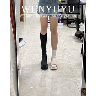 V口高筒靴 大码 温与屿大筒围骑士靴女胖mm粗腿长筒靴2025冬季 新款