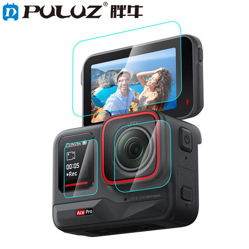 PULUZ胖牛适用于Insta360 Ace Pro主屏副屏钢化膜防刮花镜头贴膜