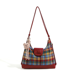 Micherr米榭尔MICHCLKICCI一包多背托特包双肩包红格子手提单肩包