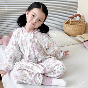 秋季 睡衣连体家居服 儿童防踢被双层纯棉分腿防踢被婴幼儿可拆袖