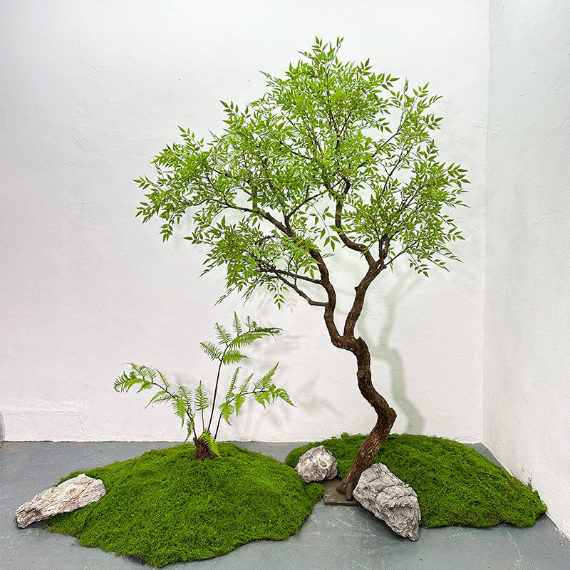 真植物南天竹室内造景楼梯橱窗装饰落地摆件北欧风生绿植假树