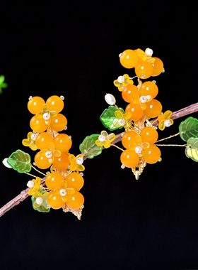 原创古风发饰琉璃对夹百搭旗袍发饰汉服配饰橙色发夹演出表演饰品