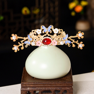 汉服头饰古装发冠丸子头少女头冠古风发饰顶钗发簪步摇流苏配饰品