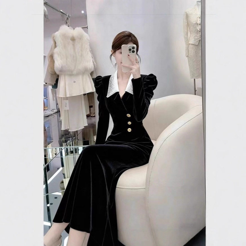高端轻奢法式丝绒礼服裙女冬款30
