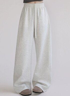 运动裤女秋冬2025新款高腰显瘦宽松慵懒弯刀裤加绒卫裤直筒阔腿裤