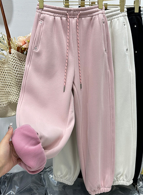 粉色休闲裤女秋冬季香蕉裤2025秋冬新款加绒卫裤百搭高腰运动裤子