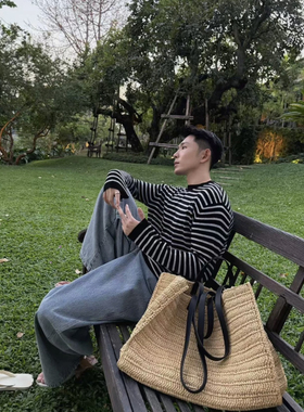 【NOKO】 26SS/baby羊驼毛 轻薄裸穿 条纹圆领针织上衣