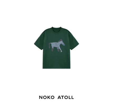 【NOKO】马年限定/265g 凉感棉吊珠宽松印花短袖T恤
