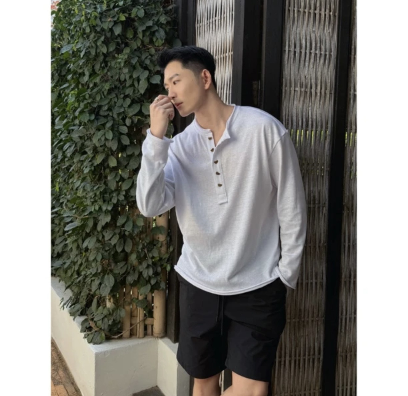 【NOKO】26SS/ 慵懒系 亨利领棉纱防晒卷边设计宽松长袖T恤