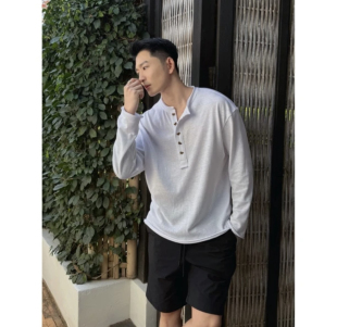 亨利领棉纱防晒卷边设计宽松长袖 慵懒系 26SS T恤 NOKO